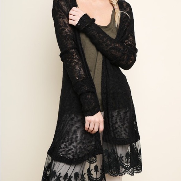 Sweaters - Cardigan with Ruffle Lace Hem